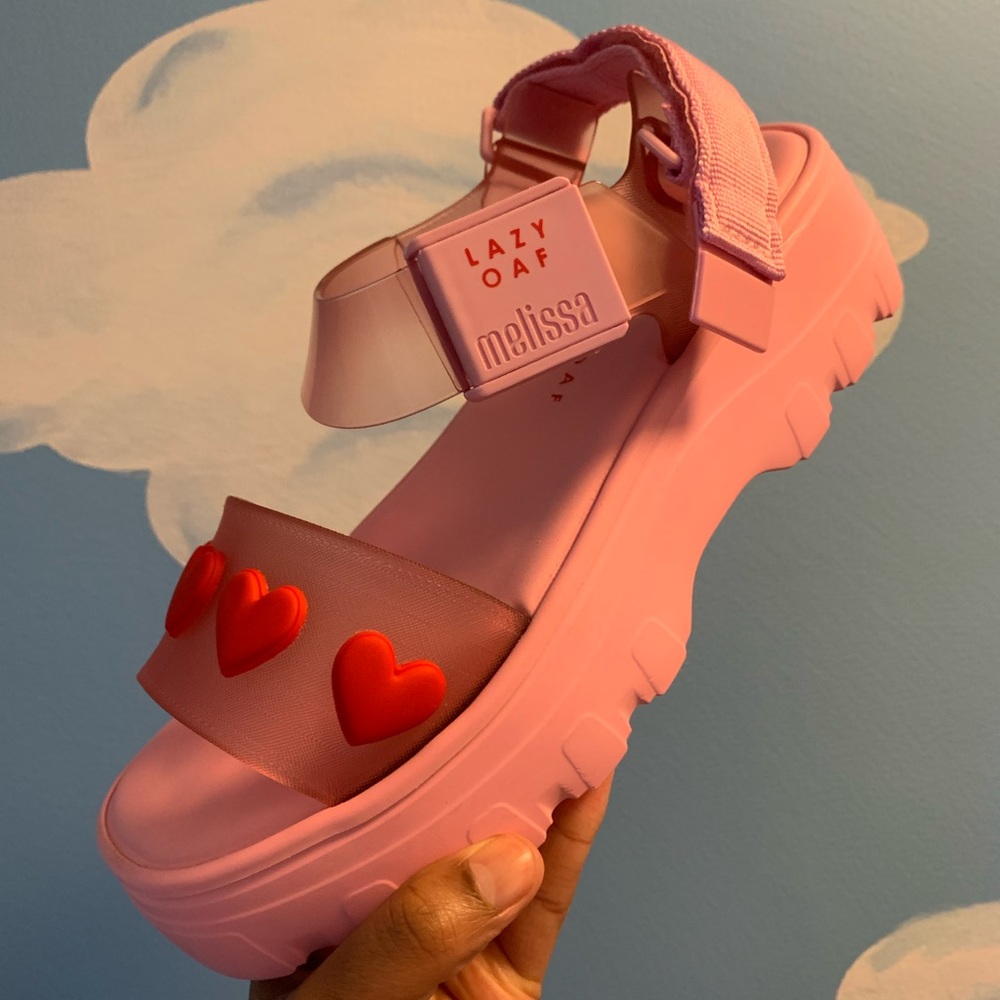 Lazy oaf x melissa pink heart jelly sandals